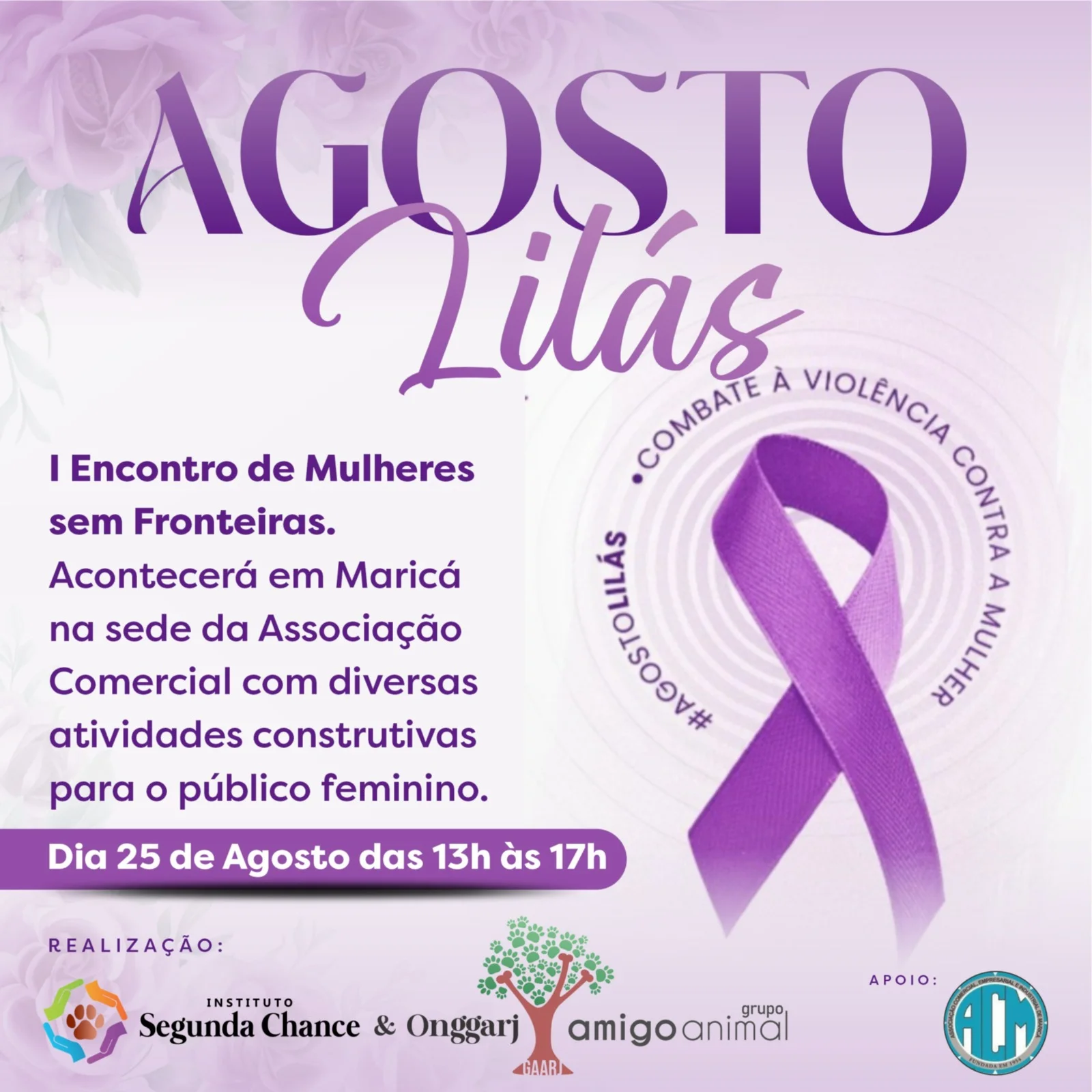 Evento de agosto lilás conscientiza sobre violência contra animais e vulneráveis