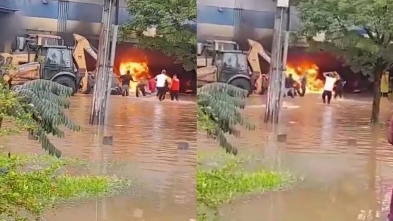 Em meio ao temporal posto de gasolina explode no RS - Vídeo