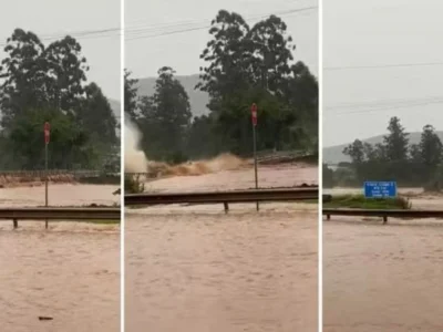Ponte arrastada por inundações no RS - Vídeo