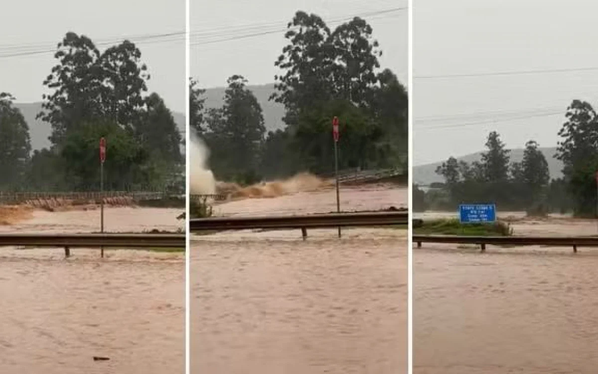 Ponte arrastada por inundações no RS - Vídeo