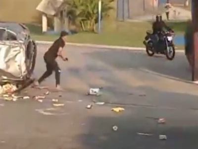 Criminoso capota e rouba moto após perseguição - Vídeo