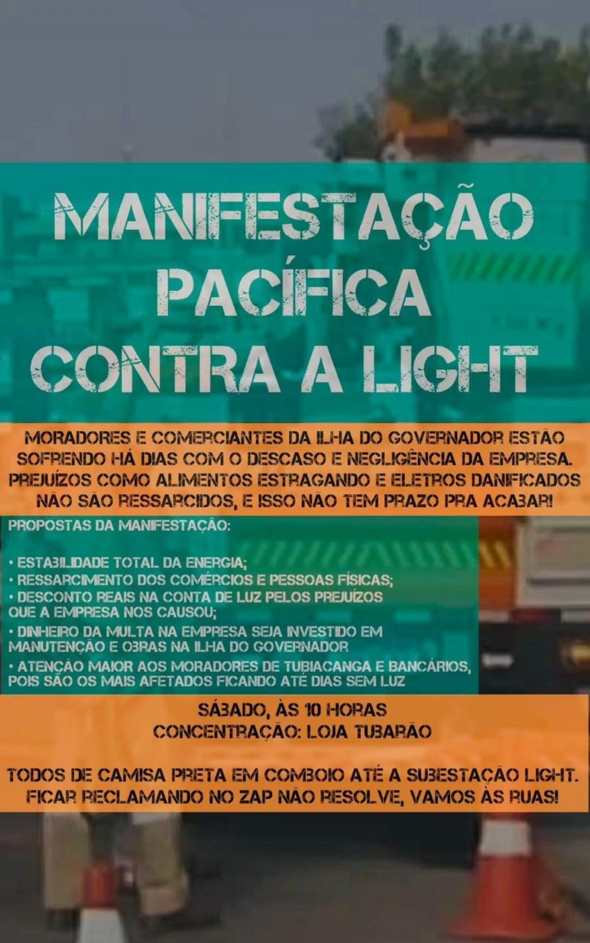 Moradores da Ilha organizam protesto contra apagões da Light