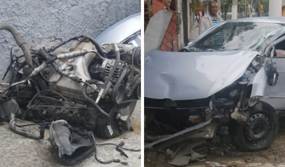 Motor voa após carro bater contra casa no Barreto, em Niterói | Imagens cedidas pelo ENFOCO - Créditos: Tiago Souza