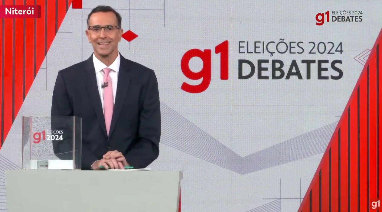 Edimilson Ávila apresenta o debate entre os candidatos à Prefeitura de Niterói, no g1 | Reprodução/g1