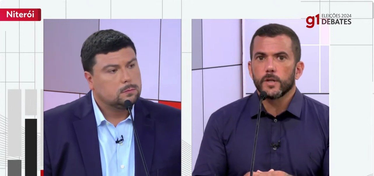 No debate entre os candidatos à Prefeitura de Niterói, Bruno Lessa e Carlos Jordy falam sobre segurança pública | Reprodução/g1