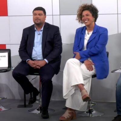 Bruno Lessa (Podemos), Talíria Petrone (Psol) e Carlos Jordy (PL), candidatos à Prefeitura de Niterói, debatem no g1; Rodrigo falta | Reprodução/g1