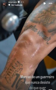 Neymar mostra cicatrizes no joelho e manda recado