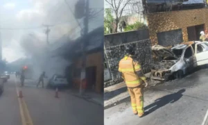 Carro pega fogo e assusta motoristas em Niterói - Vídeo