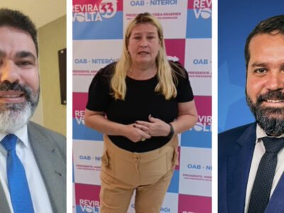 Eleições na OAB-RJ 2024: Advocacia de Niterói vai às urnas segunda-feira (25) para escolher entre Pedro Gomes, que tenta a reeleição, e os opositores Andrea Kraemer e Ivan Gonçalves | Reprodução