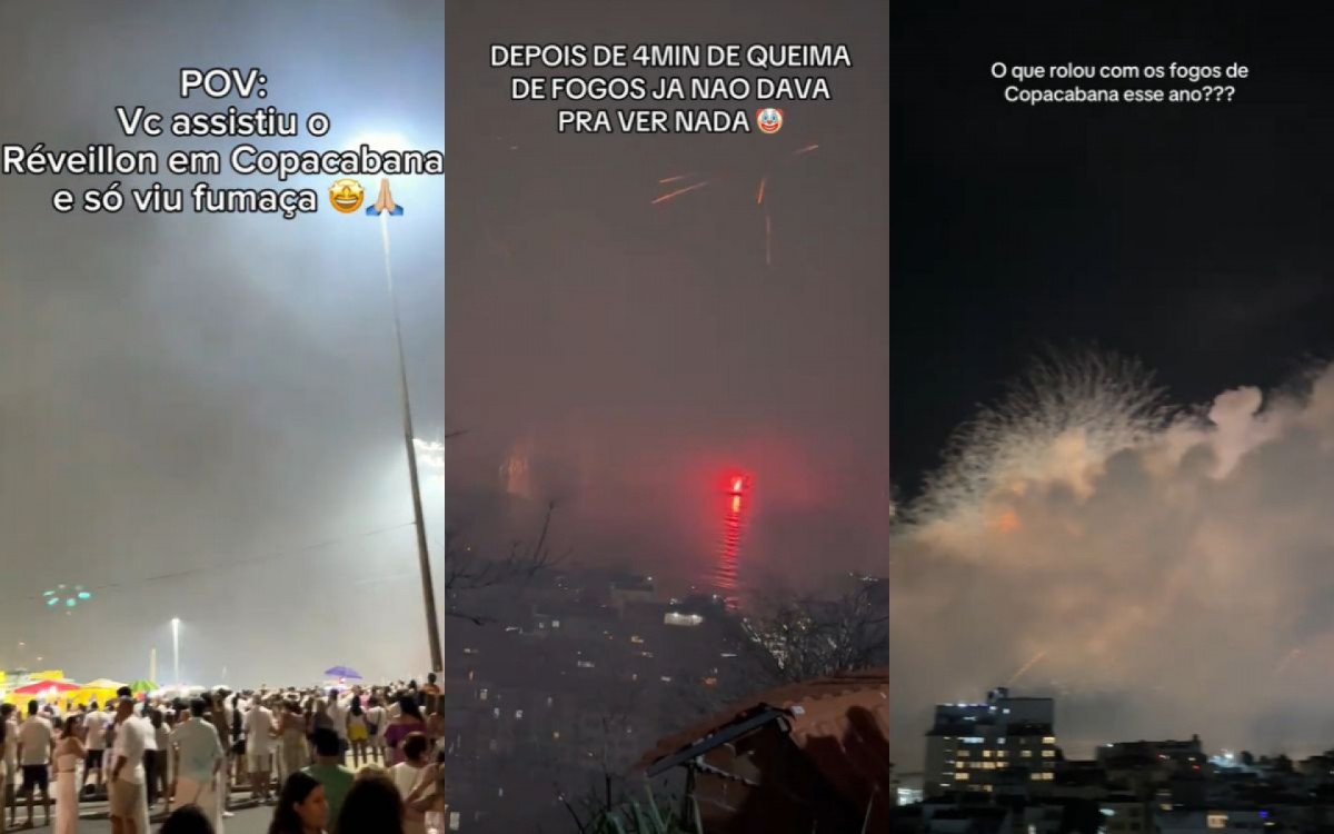 Fumaça em show de fogos em Copacabana decepciona público no Réveillon - Vídeos