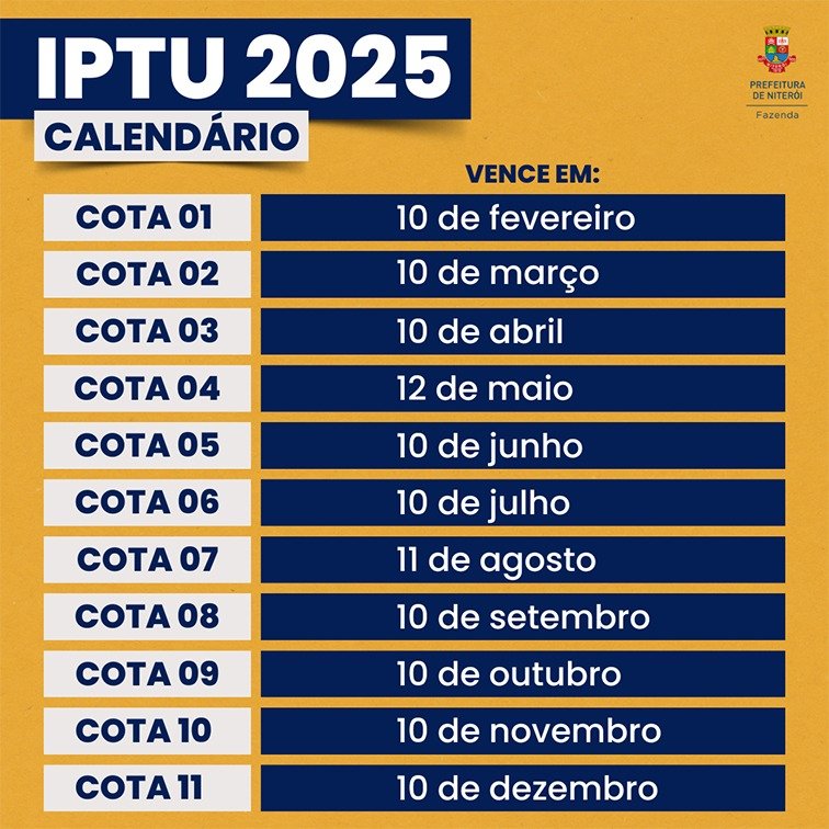 IPTU 2025: Prazo para pagamento termina dia 7 de fevereiro em Niterói