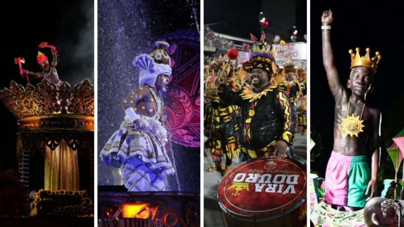 Unidos de Padre Miguel, Imperatriz Leopoldinense, Unidos do Viradouro e Estação Primeira de Mangueira disputam o Estandarte de Ouro 2025 de melhor escola do desfile de domingo (2/3) | Riotur/Divulgação