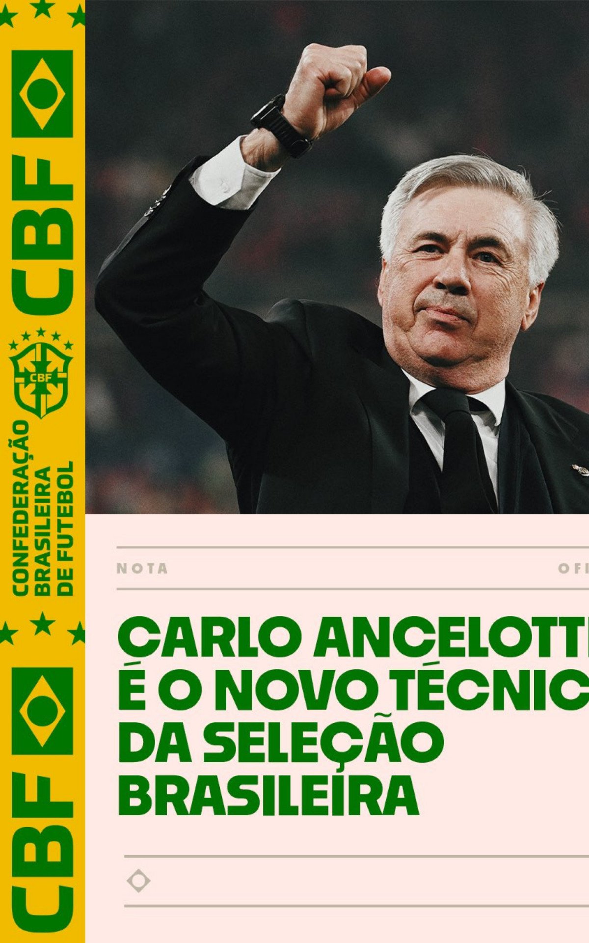 Nota oficial da CBF anuncia primeira convocação de Carlo Ancelotti como técnico da Seleção Brasileira