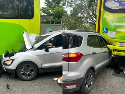 carro colide com ônibus parado em Niterói na Avenida Presidente Roosevelt
