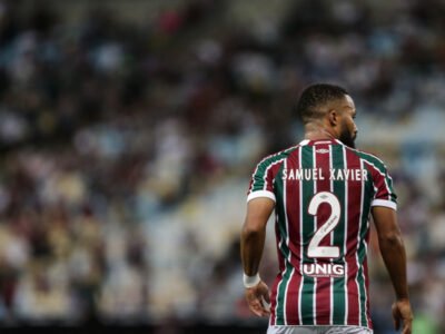 Samuel Xavier comemorando gol pelo Fluminense na Sul-Americana 2025