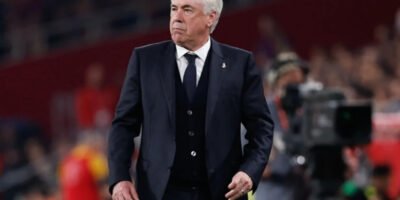 Carlo Ancelotti durante entrevista coletiva no Real Madrid