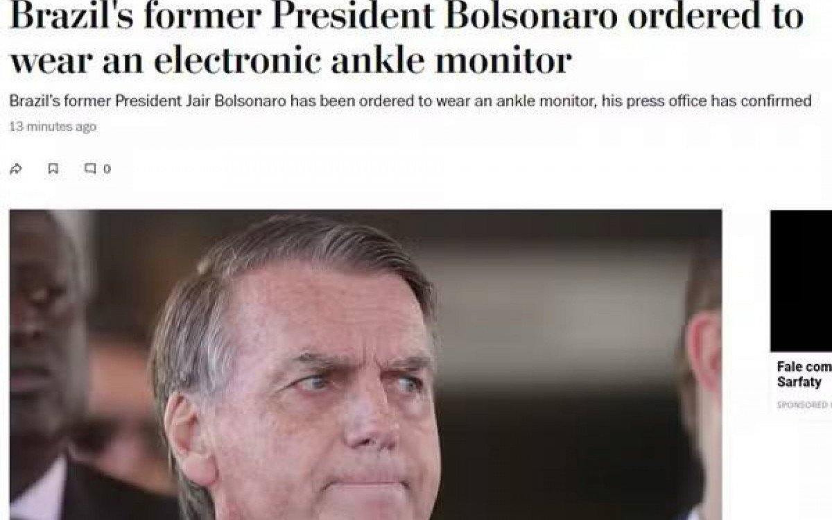 Bolsonaro sob vigilância após imposição de tornozeleira eletrônica pela Justiça