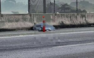 Veículo danificado após atropelamento na BR-101 em São Gonçalo