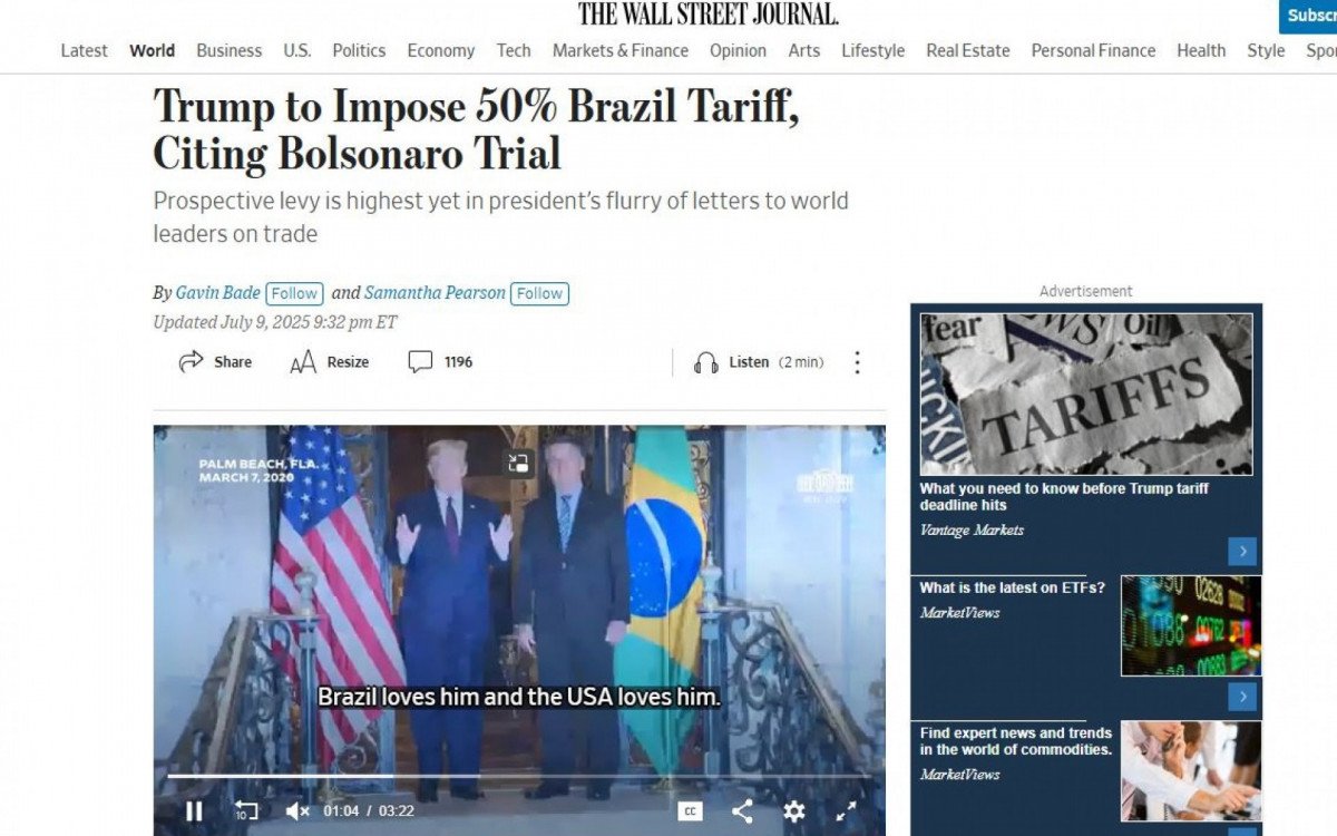 Trump anuncia novas tarifas sobre importações brasileiras em discurso oficial