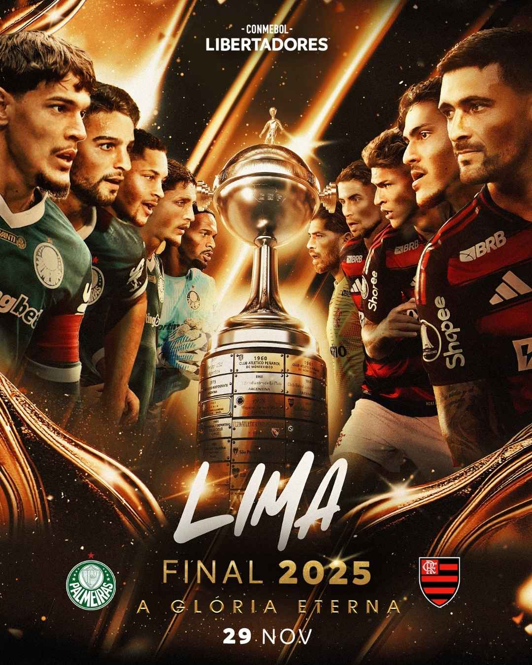 Imagem oficial do poster do jogo da Final da Libertadores 2025 Palmeiras x Flamengo
