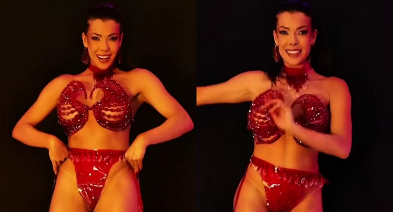 Jaquelline Grohalski com fantasia vermelha como nova musa da Grande Rio Jaquelline Grohalski com fantasia vermelha como nova musa da Grande Rio