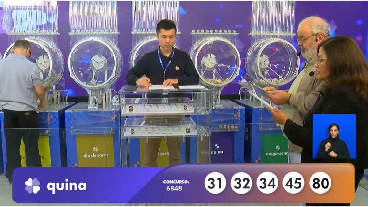 Auditores fazem conferência do resultado do sorteio do concurso 6848 da Quina desta quinta, 9/10, com apuração ao vivo. Confira seu jogo, veja seus números, dezenas sorteadas, premiação e apostas ganhadoras