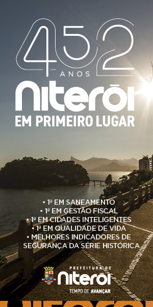 Anúncio da Prefeitura de Niterói, referente às conquistas da cidade nas comemorações de seus 452 anos de fundação