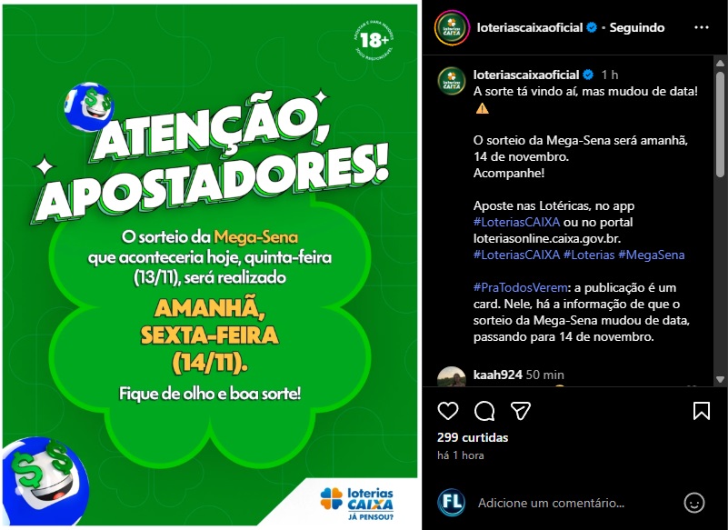 Notícia de agora da Mega-Sena, nesta quinta-feira, 13: adiado sorteio do Concurso 2940, com premiação acumulada em R$ 100 milhões