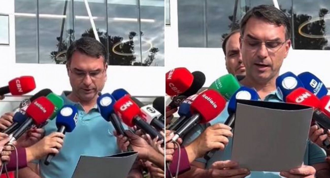 Flávio Bolsonaro lê carta assinada por Jair Bolsonaro em frente a hospital