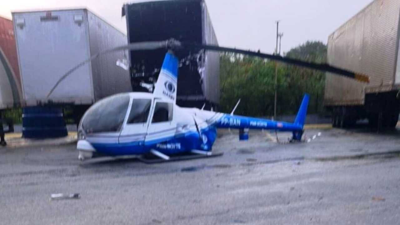 Visão do pátio da transportadora onde o helicóptero da Band realizou a manobra de emergência para o pouso forçado neste caso, que nos remete à morte de Ricardo Boechat e faz lembrar as circunstâncias de seu acidente