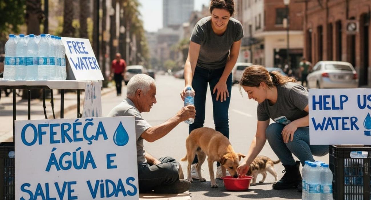 Morador de rua busca água sob calor extremo no Rio