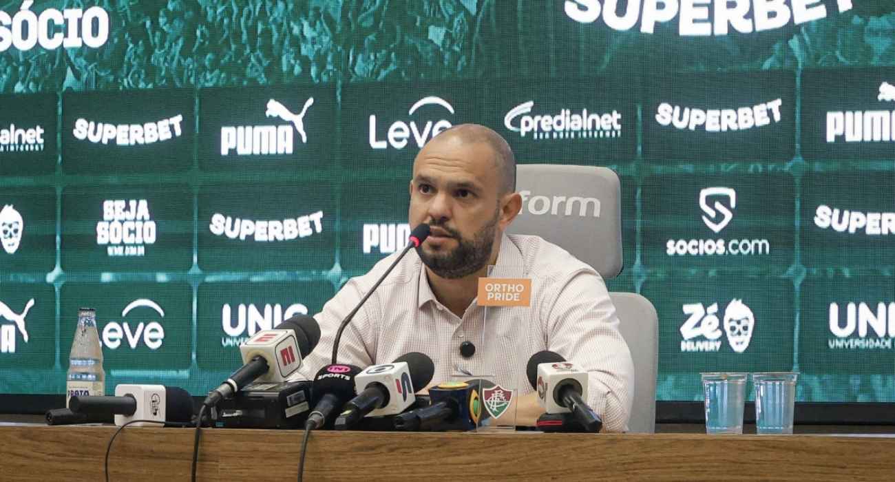 Mattheus Montenegro em coletiva como novo presidente do Fluminense