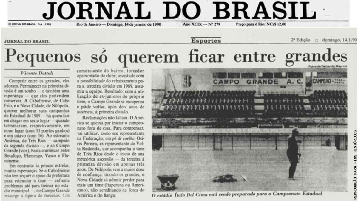 Edição de 1990 do Jornal do Brasil traz reportagem de Vicente Dattoli, mantendo a coerência e chamando o campeonato de estadual há comprovados 36 anos