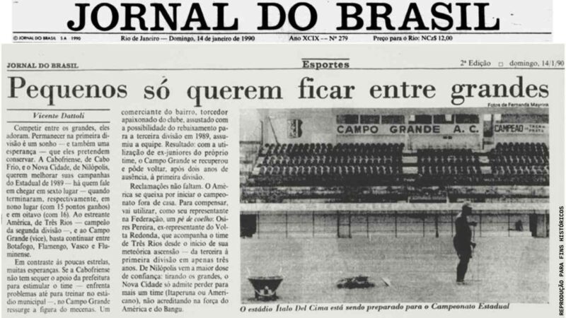 Reportagem de Vicente Dattoli no Jornal do Brasil de 1990 sobre clubes pequenos do Rio, mantendo a coerência e chamando o campeonato de estadual há comprovados 36 anos