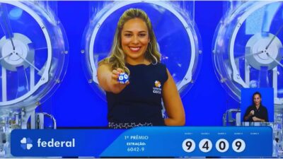 Garota da Sorte mostra a última bola do 1º prêmio da extração regular, realizada agora há pouco, que apontou o resultado do concurso 6042 da Loteria Federal de sábado, 14/02. Além do 1º prêmio, tivemos ainda o 2º, 3º, 4º e 5º.