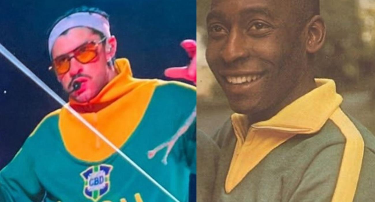 Bad Bunny usando jaqueta histórica de Pelé durante show