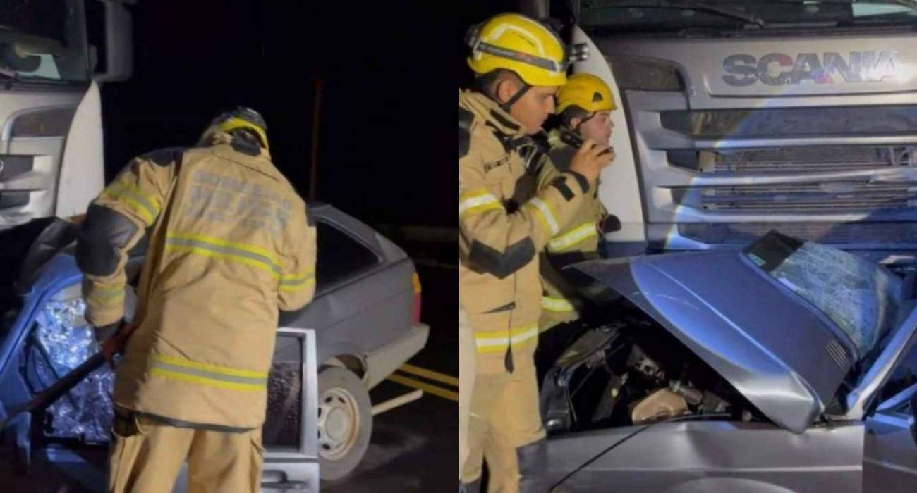 Acidente entre carro e carreta na LMG-626 em Taiobeiras Acidente entre carro e carreta na LMG-626 em Taiobeiras
