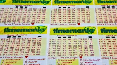 Volante da Timemania, cujo concurso 2363 acontece nesta quinta-feira, 05/03: números sorteados formam resultado enquanto apostadores  ficam na torcida pelo prêmio