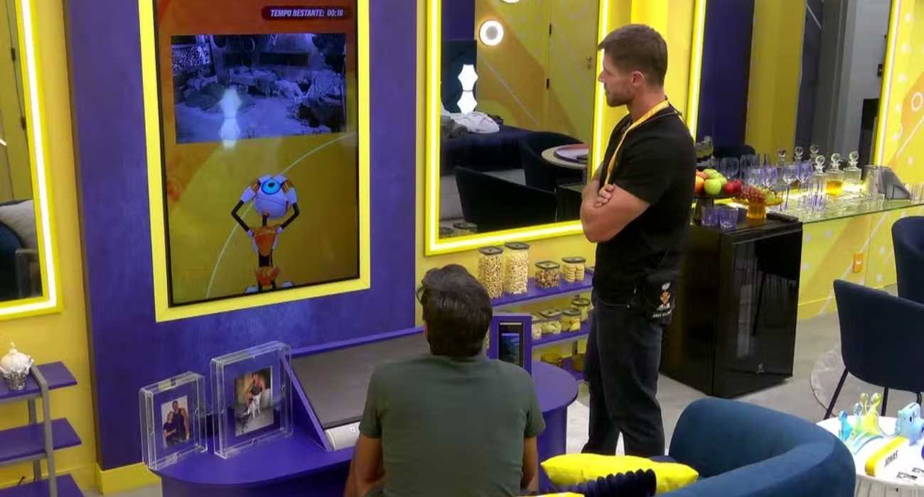 Alberto Cowboy e Jonas Sulzbach conversando na Central do Líder do BBB 26