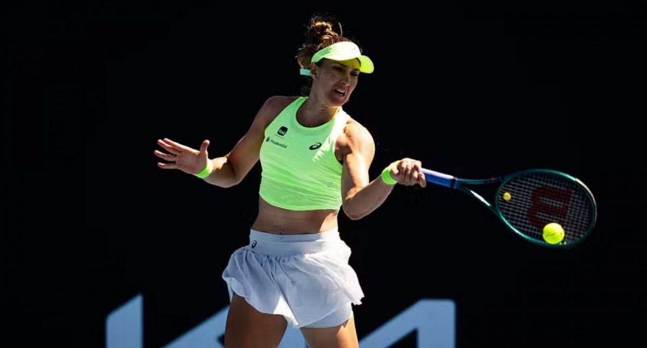 Beatriz Haddad Maia durante partida do circuito WTA