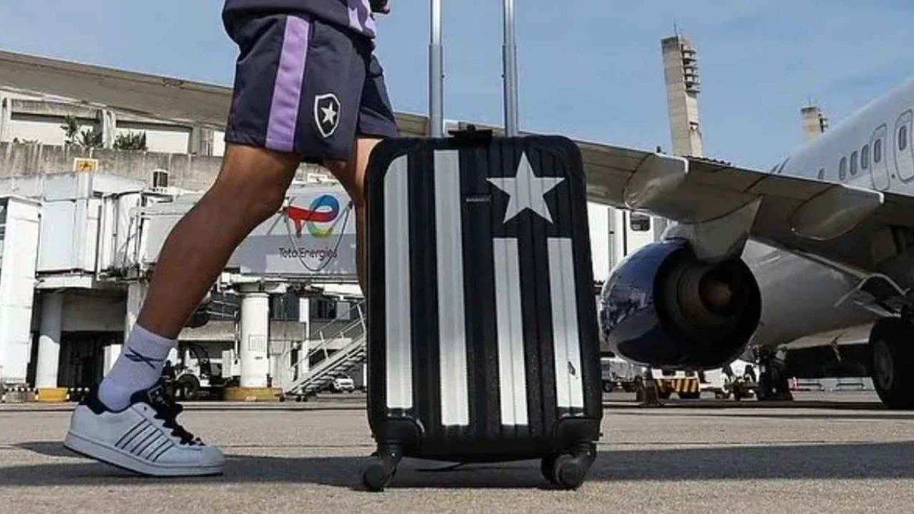 Jogadores do Botafogo embarcando em avião antes de viagem