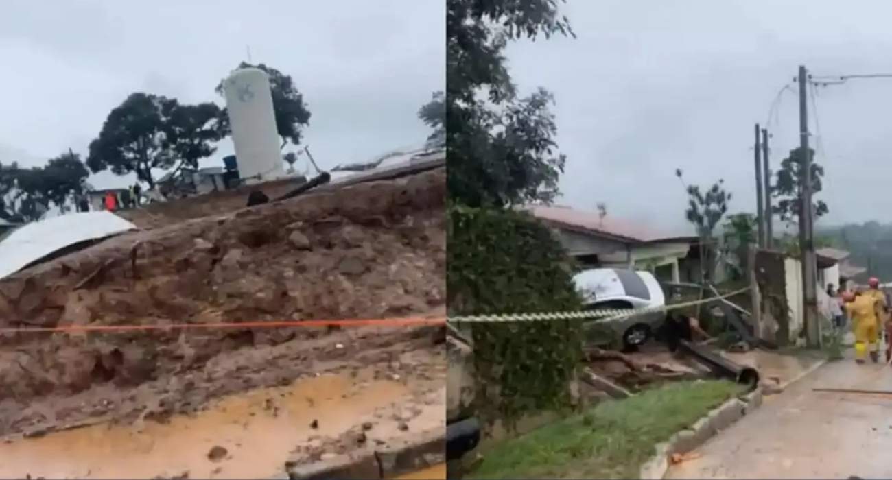 Área atingida após rompimento de reservatório em obra de saneamento