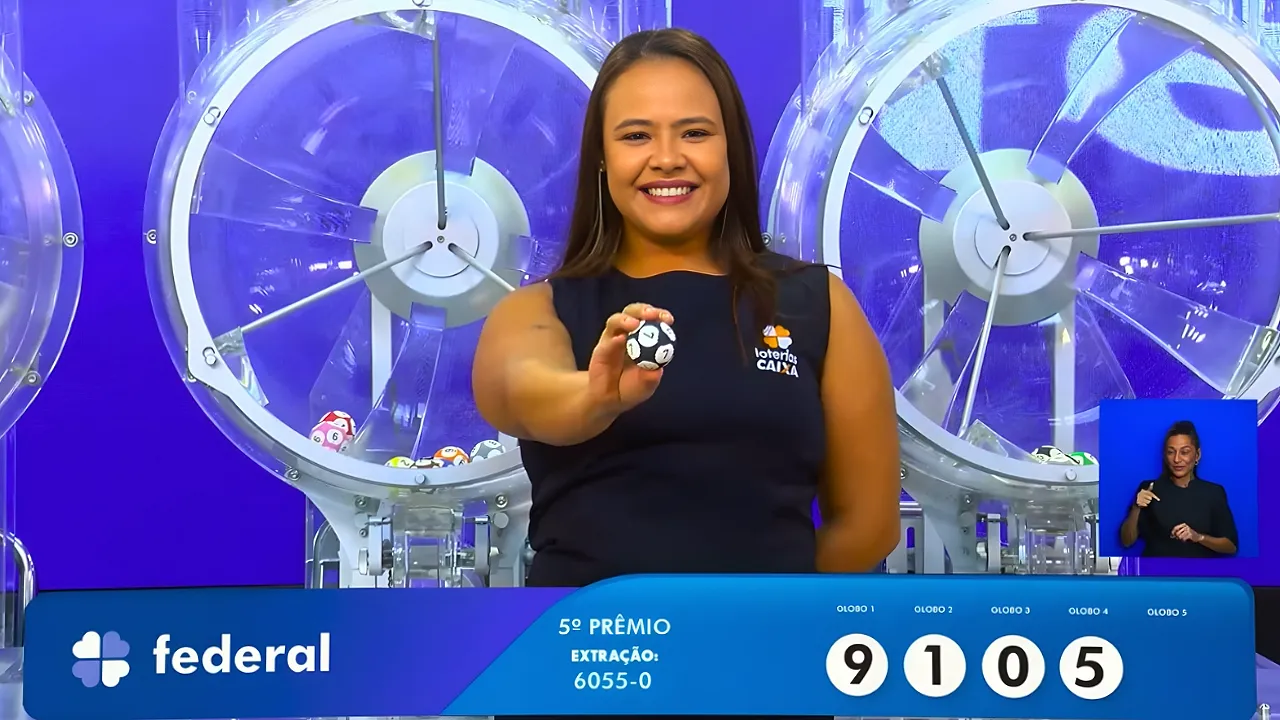 Resultado do concurso 6055 da Loteria Federal 6055, correspondente à "Extração Quartou", com todos os prêmios de quarta-feira, 08/04.