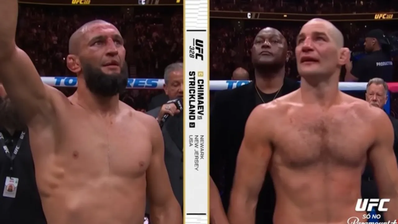 Khamzat Chimaev durante encarada antes de luta no UFC