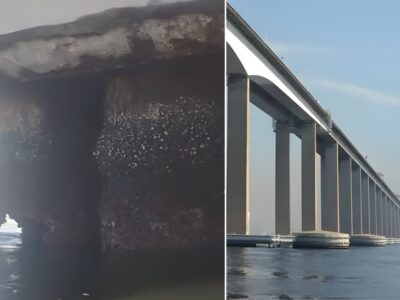 Vídeo viral mostrou pilar da Ponte Rio-Niterói; Ecovias Ponte afirma que elemento está desativado e monitorado.