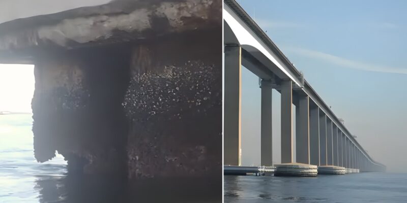 Vídeo viral mostrou pilar da Ponte Rio-Niterói; Ecovias Ponte afirma que elemento está desativado e monitorado.