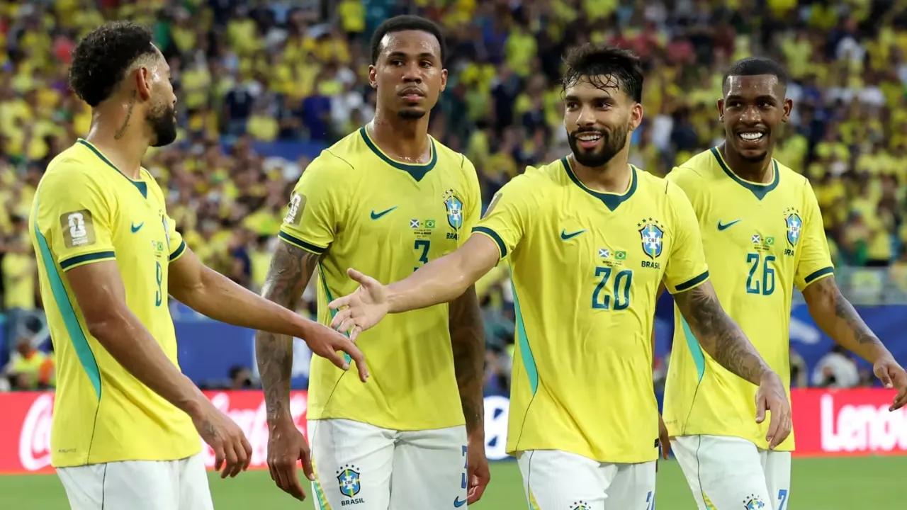 Jogadores da Seleção Brasileira treinam antes da partida contra o Japão pela Copa do Mundo de 2026
