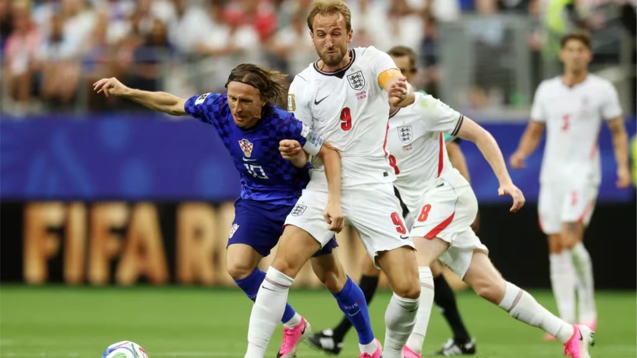 Harry Kane comemora gol na vitória da Inglaterra sobre a Croácia pela Copa do Mundo 2026