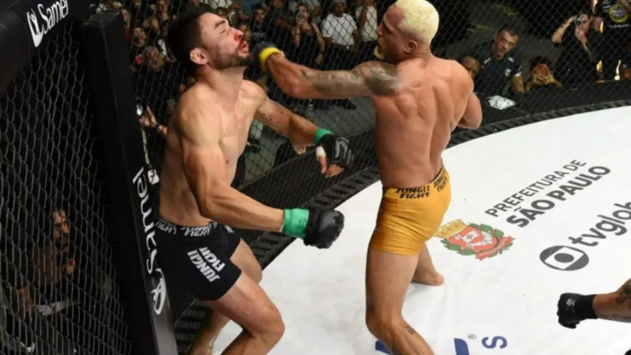 Lutadores do Jungle Fight se encaram antes de evento de MMA em arena lotada