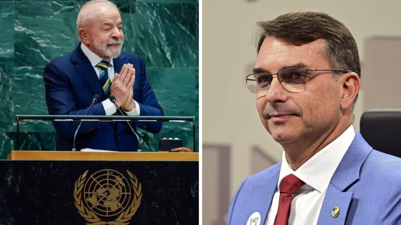 Lula e Flávio Bolsonaro em montagem sobre pesquisa eleitoral da AtlasIntel para a Presidência em 2026